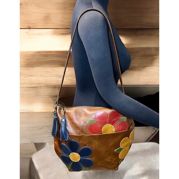New With Out Tags In Blue Handmade Marie Leather Curved Boho Bag - Picture 7 of 11